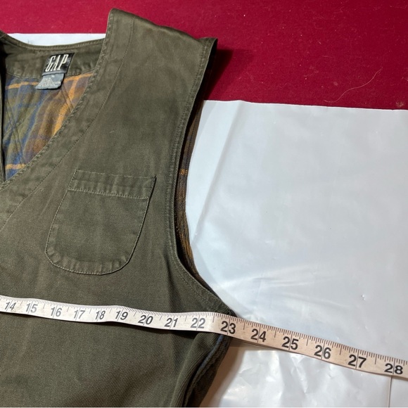 Gap Plaid Flannel 90s Lined ARMY GREEN Canvas VEST Men XL cotton Waistcoat Lined - Picture 6 of 16